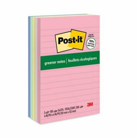 3M Post-it Note Pads, Lined, Recycled, 4inx6in, 5PK 660RPA
